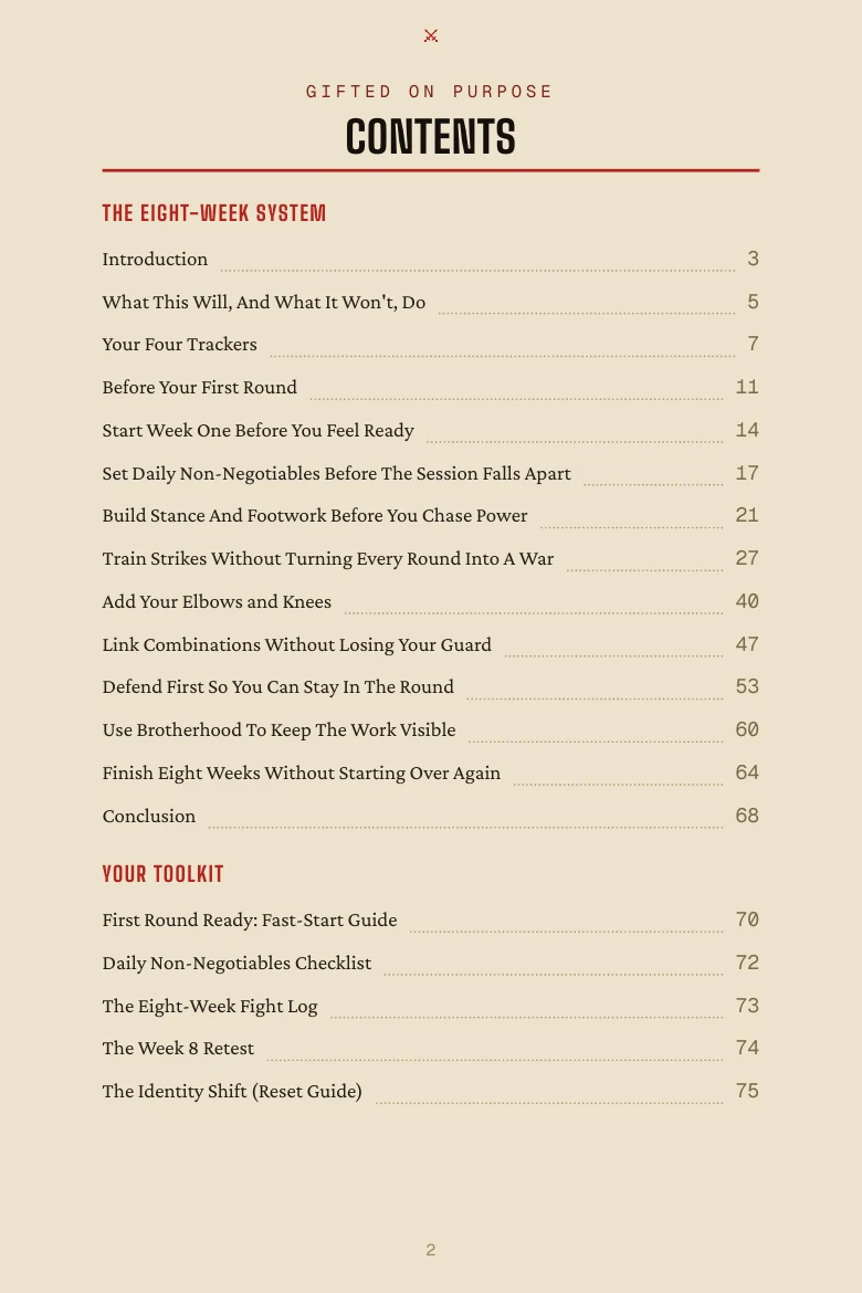 Contents page of Gifted On Purpose listing every chapter in order
