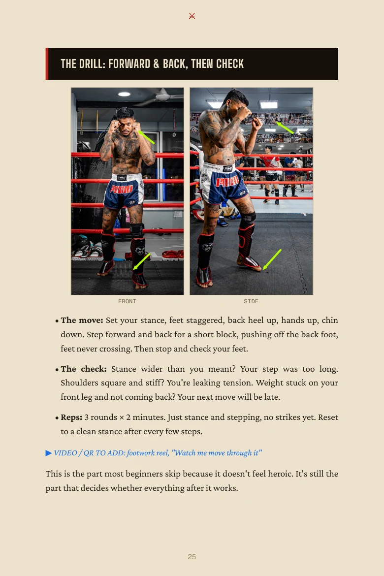 Book page with a training drill written out end to end